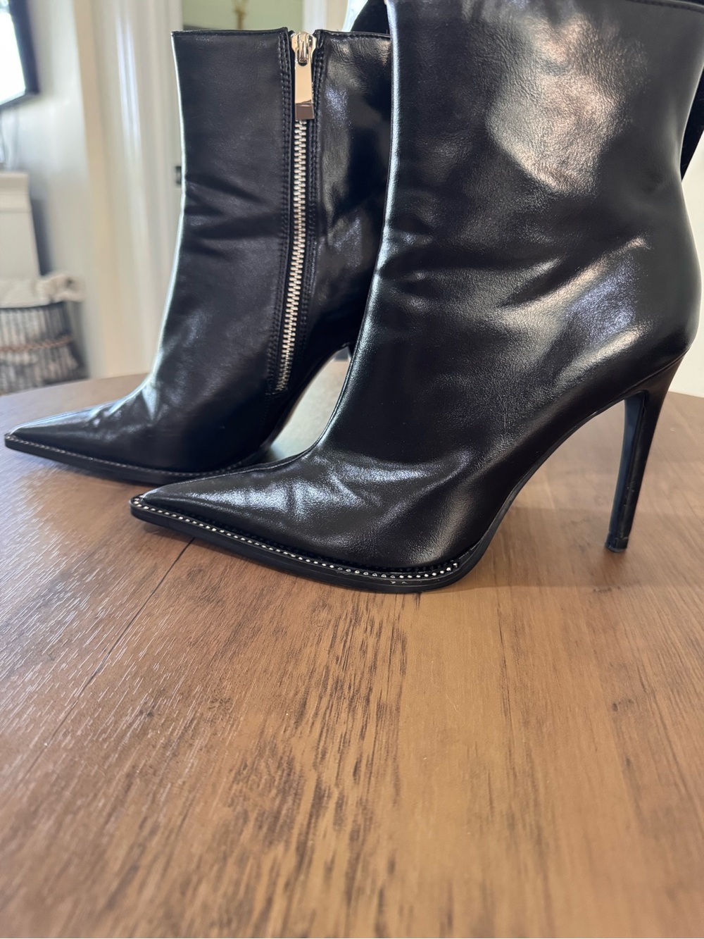 Zara Black Pointed Toe Stiletto Ankle Boots with Side Zip